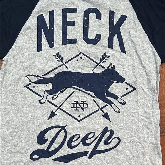 Neck Deep Gray and Blue Raglan Tee with 3/4 Sleeves, Size Large, NWOT - Picture 5 of 11